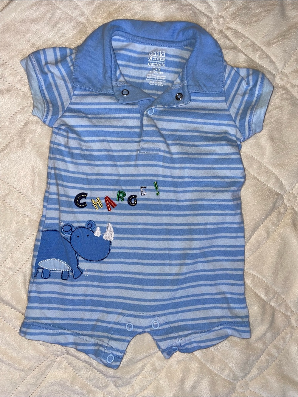 child of mine Blue & White Striped Rhino Polo Footie